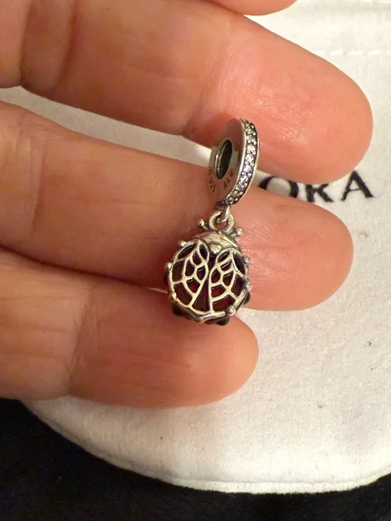 Sterling Silver Red Ladybug Charm Pendant - Picture 2 of 4